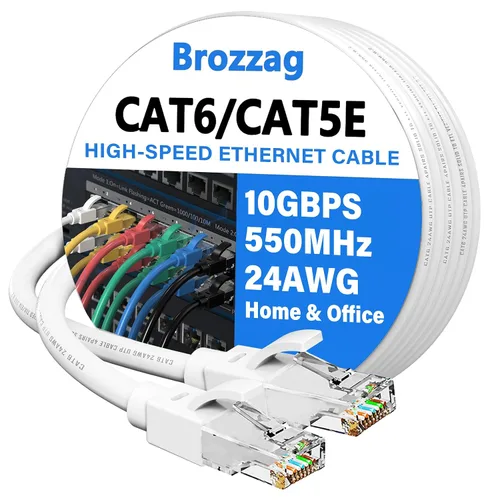 Vista 12 de Cable Ethernet de 20 pies para Cat6/Cat5E, 10 Gbps compatible con Cat8/Cat7, cable de red 24AWG para interiores y exteriores, entierro directo Negro