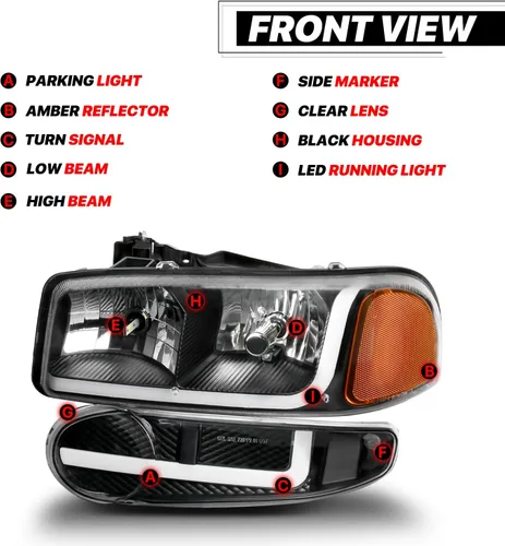Vista 3 de M-AUTO Switchback - Tiras LED DRL para faros con 2 pares de bombillas preensambladas de 6000K compatibles con 01 GMC Sierra C3, 02-06 Sierra 1500