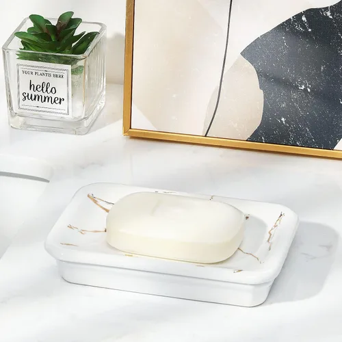 Vista 2 de Shinowa Jabonera de cerámica, soporte doble para jabón con drenaje, jabonera autodrenante de porcelana, soporte para jabón en barra para ducha