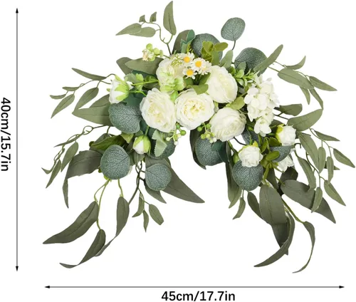 Vista 2 de Paquete de 2 flores artificiales de arco de boda para letrero de boda, arreglos de flores de rosas artificiales, decoración de boda polvorienta