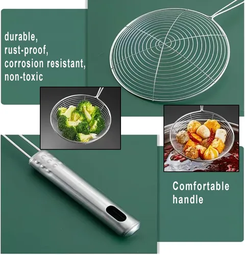 Vista 4 de Markeny 3 cucharas de acero inoxidable con mango para freír alimentos, pasta, 3 tamaños