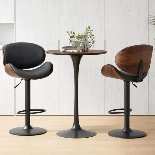 Vista 3 de Soohow Juego de 2 taburetes de bar ajustables, ergonómicos y modernos con respaldo para isla de cocina, taburete de bar de piel sintética