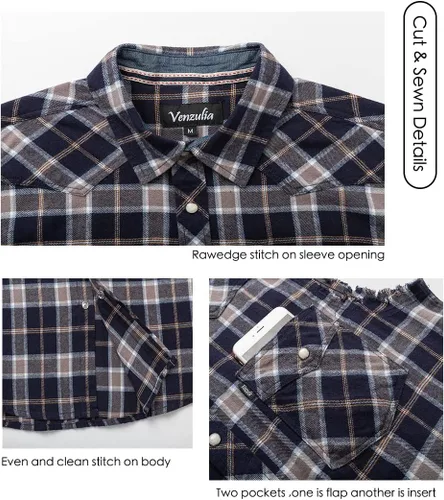 Vista 3 de Camisa casual de franela a cuadros para hombre, sin mangas, con bolsillo