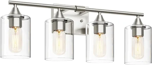 Vista 18 de Luces de Tocador Doradas para Baño, Accesorios de Iluminación de Baño de 2 Luces, Aplique de Pared de Latón Cepillado Dorado, Lámpara de Pared