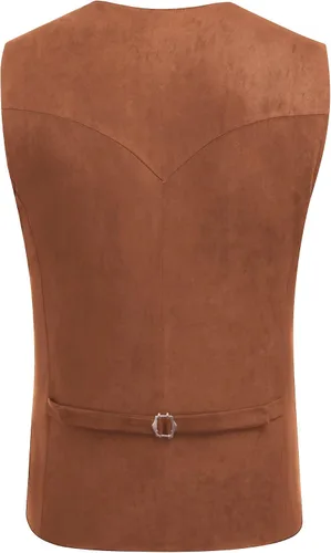 Vista 4 de COOFANDY Chaleco de traje de cuero de gamuza para hombre, chaleco occidental casual, chaleco ajustado
