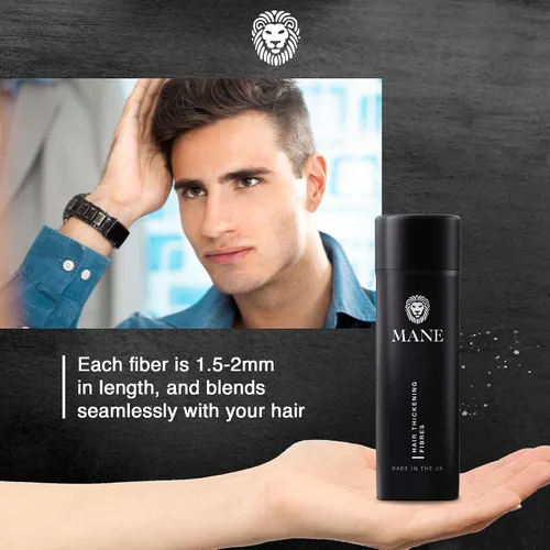 Vista 4 de Mane Fibras de construcción del cabello para mujeres y hombres, para cabello fino y delgado, peinado más grueso y completo, oculta las manchas Negro