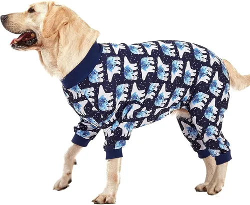 Vista 23 de LovinPet Mono grande para perros, camisas elásticas de algodón con estampado de animales, ropa completa para perros perfecta para evitar que lamen