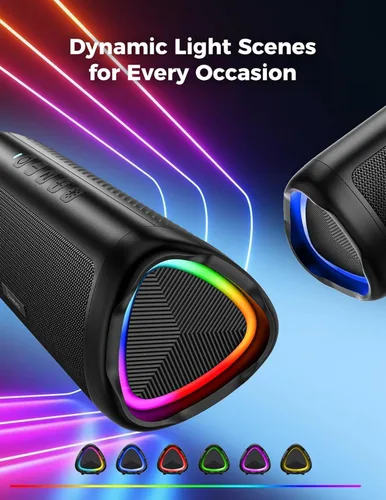 Vista 3 de Altavoz Bluetooth, sonido HD de 20 W, inalámbrico portátil, IPX5 impermeable, hasta 24 horas de reproducción, emparejamiento TWS, para hogar