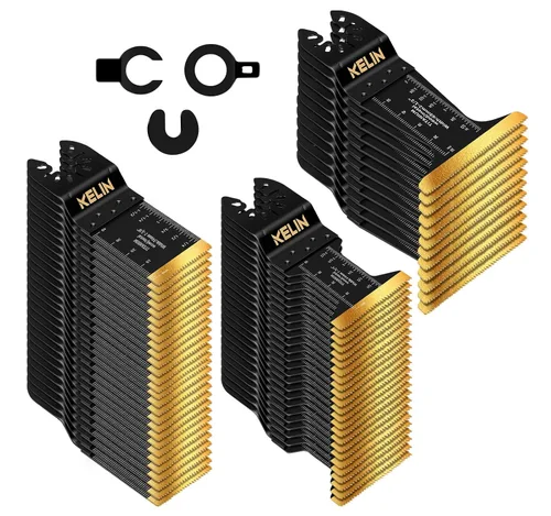 Vista 14 de KELIN Kit de 116 cuchillas oscilantes multiherramienta, 4 tipos de hojas de sierra de titanio para madera, metal, paneles de yeso, tuberías, se