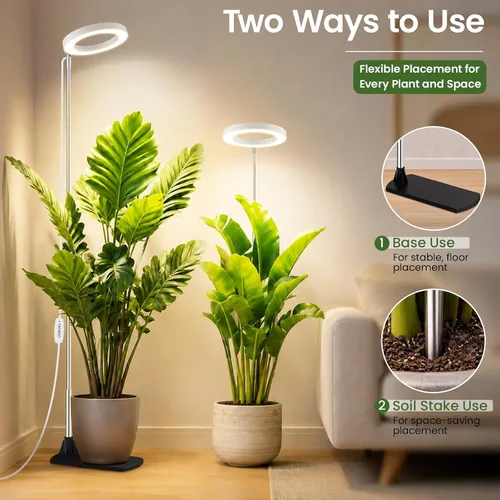 Vista 2 de LBW Luces de cultivo para plantas de interior, luz de espectro completo de 6.3 pulgadas con base, lámpara de cultivo ajustable de altura de 59