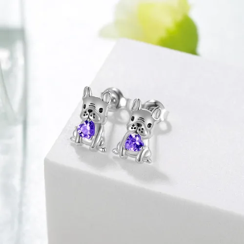 Vista 2 de Aretes de perro para mujer, plata de ley 925, diseño de bulldog francés, joyería de perro de animales, regalos para hija, nieta, niñas y mujeres