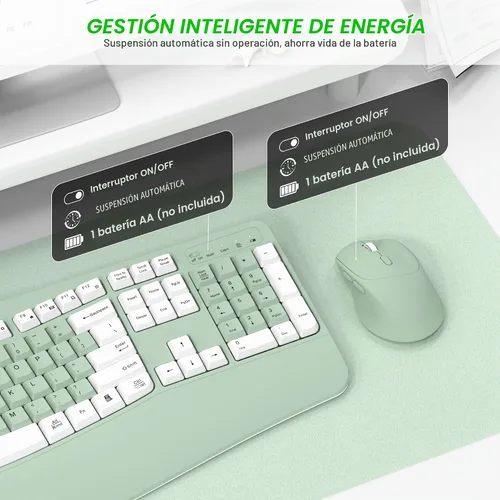 Vista 5 de Combo de teclado y mouse inalámbricos, teclas de onda ergonómicas 2.4G