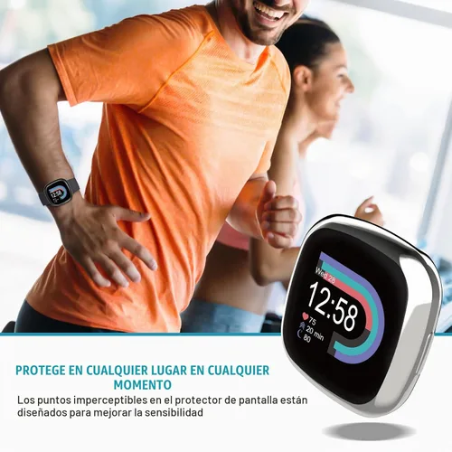 Vista 6 de Protector de pantalla compatible con Fitbit Sense 2/Versa 4 Carcasa, Carcasa de TPU suave plateada, Protector de pantalla protectivo integral