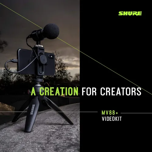 Vista 3 de Kit de video Shure MV88+ - Micrófono condensador estéreo digital para Apple y Android, con trípode Manfrotto PIXI, pinza para teléfono, montaje