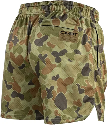 Vista 2 de Combat Iron Pantalones cortos de malla para hombre, estilo de vida, pantalones cortos de entrenamiento por encima de la rodilla, entrepierna de 5.5