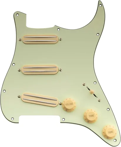 Vista 10 de Musiclily Golpeador ST-SSS básico precableado con mini riel de cerámica Humbucker para guitarra eléctrica Strat Style, 3 capas blanco envejecido