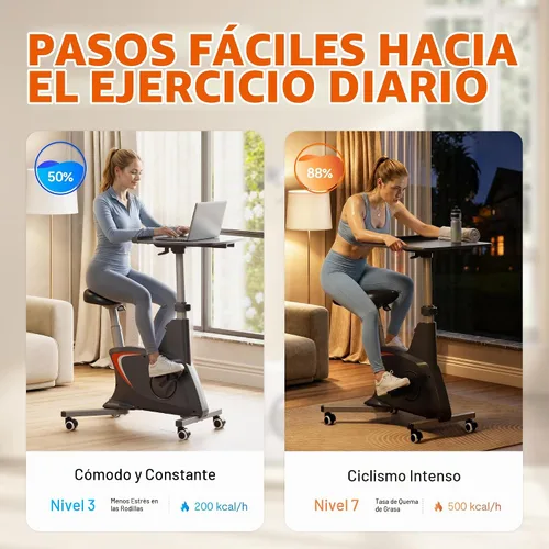 Vista 7 de FLEXISPOT V9 Exercise Bike with 2D Desktop, Space Saving Under Desk Bike with Removable Desk, Stationary Bikes Indoor Cycling Bikes with 8 Level V9