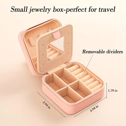 Vista 7 de HBselect Joyero de viaje para joyería, organizador de joyas, pequeñas cajas de joyería para mujeres, anillos, collares, aretes, joyero, caja