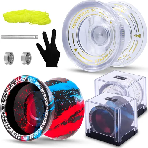 Vista 9 de YOYOSTUDIO Yoyo P1 Crystal Black & T16 Negro Verde Púrpura, Yoyos profesionales de doble propósito, paquete de 2, Yoyo sensible para niños de 8 a 12