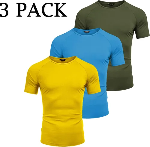 Vista 5 de COOFANDY Paquete de 3 camisetas de entrenamiento para hombre, manga corta, gimnasio, culturismo, muscular, capa base, camisetas de fitness