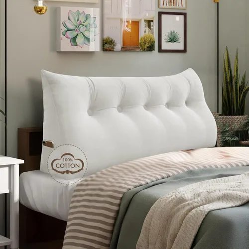 Vista 24 de WOWMAX Almohada para cabecero de terciopelo 100% algodón, tamaño individual, soporte de espalda de cuña, cojín de lectura para cama y diván, cojín