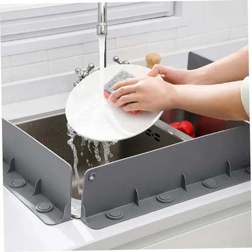 Vista 3 de Protector contra salpicaduras para fregadero de cocina, ventosa, impermeable, diseño de pendiente, protector contra salpicaduras de silicona