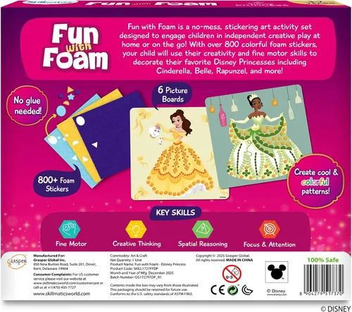 Vista 8 de Skillmatics Arte de calcomanías de espuma – Disney Princess, más de 800 calcomanías de espuma 3D, diversión sin desorden para niños, kits