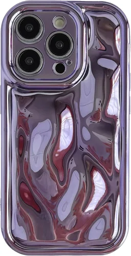 Vista 8 de Caseative Funda para iPhone 14 Pro, color negro Suavidad de la galjanoplastia de cromo del patrón de la burbuja del meteorito de la onda