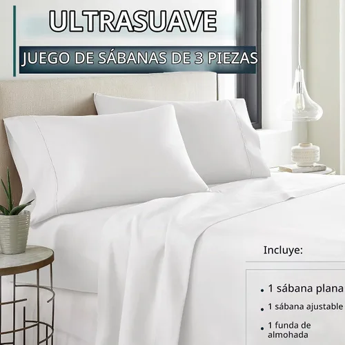 Vista 2 de HC COLLECTION Juego de sábanas para cama individual con 1 funda de almohada, sábanas de microfibra cepillada de 1800 hilos de lujo hotelero Serie