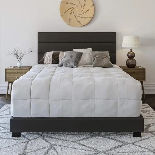Vista 11 de Boyd Sleep Napoli - Marco de cama plataforma de cuero vegano gris tamaño King totalmente tapizado con cabecero ajustable - Se requiere somier