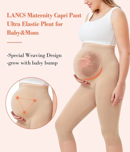 Vista 3 de LANCS Pantalones de maternidad sin costuras, mallas sobre el vientre, leggings de entrenamiento, pantalones de embarazo, moldeadores debajo