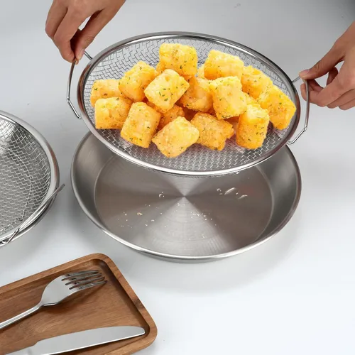 Vista 4 de Bandeja de filtro de aceite, coladores de canasta de drenaje de malla de acero inoxidable, accesorios para freidora de aire para drenar alimentos