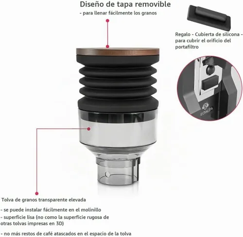 Vista 4 de Tolva de dosis única compatible con Eureka Mignon Espresso Coffee Grinder de silicona para soplar granos de café residuales (tolva elevada)