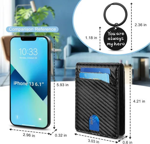 Vista 6 de Yunerz Tarjetero plegable para hombre con clip para dinero (negro (artesanía de carbono)), Negro -, Cartera plegable de cuero de fibra de carbono