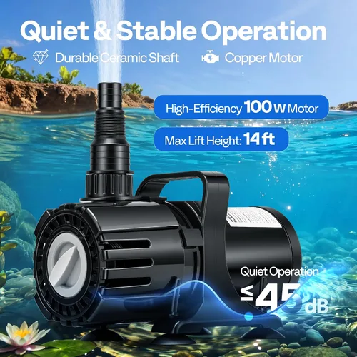 Vista 3 de VIVOHOME - Bomba de agua sumergible de flujo ajustable de 100 W, 700-1800 GPH Stepless Flow Control, 14ft Max Lift, 180° Seamless Adjustable