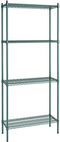 Vista 388 de Kit de 4 estantes de epoxi verde NSF de 21 x 72 pulgadas con postes de 86 pulgadas, estantería de almacenamiento resistente, kit de estantería
