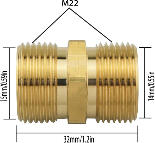 Vista 2 de Acoplador de lavadora a presión ZZLZX métrico M22 0.59 pulgadas rosca macho a M22 0.551 in, adaptador de extensión de manguera de lavadora a