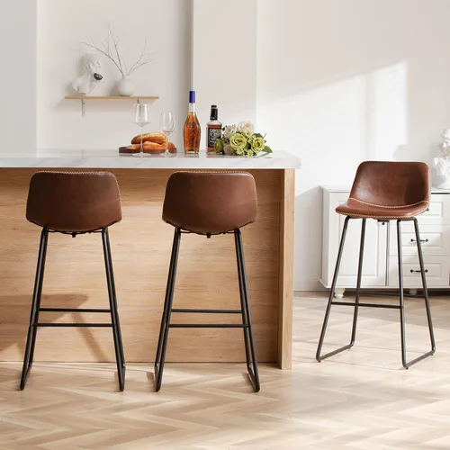 Vista 12 de HeuGah Juego de 2 taburetes de bar de piel sintética, sillas de comedor con patas de metal y respaldo suave, fáciles de montar