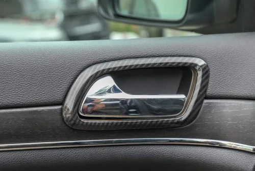 Vista 4 de ABS manija de puerta interior tazón decoración anillo cubierta para Jeep Grand Cherokee 2017 Up (fibra de carbono)