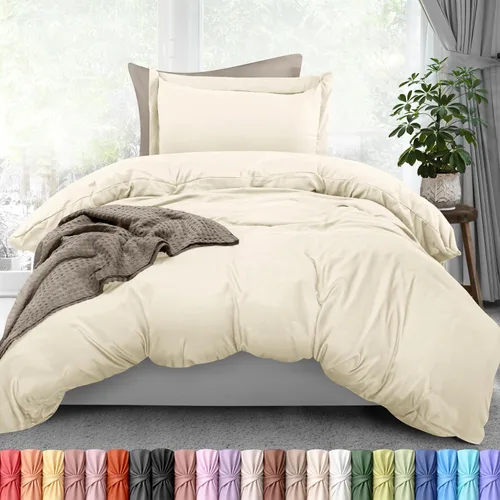 Vista 51 de Utopia Bedding Juego de funda de edredón tamaño individual - 2 piezas con cierre de cremallera - 1 funda de edredón 68X90 pulgadas y 1 funda de Beige