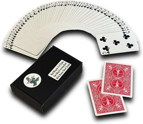 Vista 16 de Ted's Sterling Magic Kit de truco de bicicleta unidireccional con 52 cartas idénticas, palos traseros rojos (nueve)