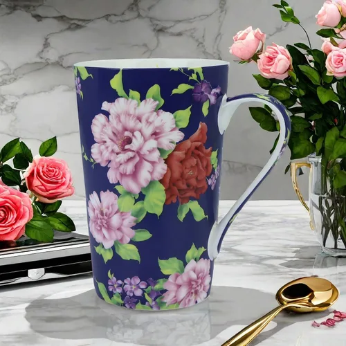 Vista 5 de Tazas de café lindas de 13 onzas para mujer, tazas de café con diseño floral de porcelana de hueso, tazas de té para mamá, mujeres, regalos