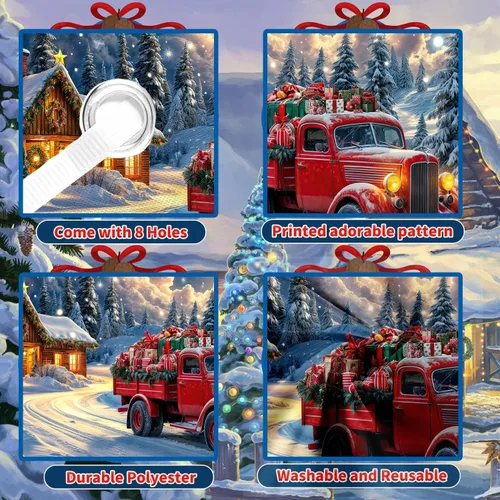 Vista 7 de Cubierta de puerta de garaje de Navidad de 6 x 8 pies, Papá Noel, retro, camión, nieve, árbol de Navidad, decoración de puerta de garaje, decoración