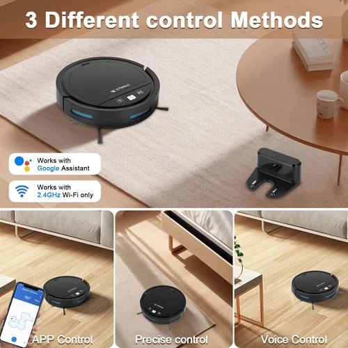 Vista 2 de Robot aspirador y trapeador, robot de barrido y trapeador Wi-Fi/voz/aplicación, robot aspirador de pelo de mascotas, a prueba de caídas, limpiador
