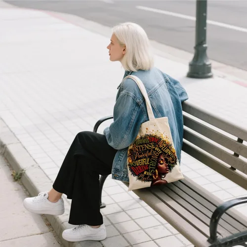 Vista 9 de Bolsa de lona estética para mujer, con cierre magnético a presión y bolsillo interior con cremallera, bolsa reutilizable