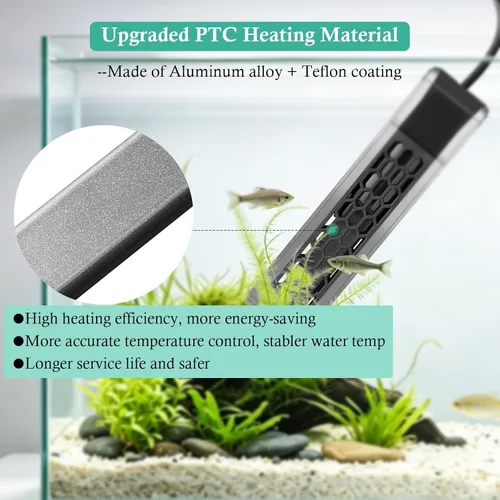 Vista 4 de HITOP Calentador PTC de acuario de 200 W con controlador: calentador digital para pecera y tanque de tortugas de 25 a 60 galones, calentador