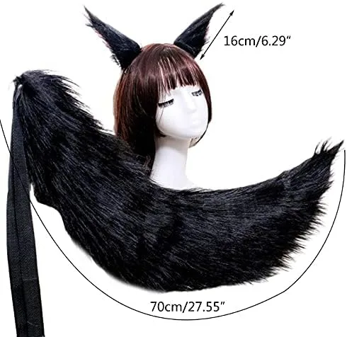 Vista 2 de Angela0123 - Accesorio de cosplay de anime para adultos con orejas de lobo de felpa esponjosa para el cabello color sólido cola de animal larga 1