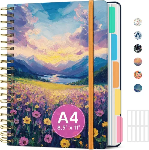 Vista 46 de Cuadernos grandes de espiral rayados para el trabajo con divisores y pestañas extraíbles, 8.5 x 11 pulgadas, bonito cuaderno de tapa dura de 5