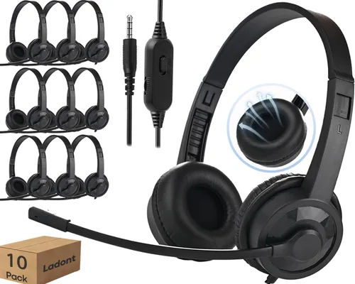 Vista 8 de Auriculares con cable para niños con micrófono para aula, escuela, estudiantes K-12, auriculares con cable Jack de 0.138 in para Chromebooks