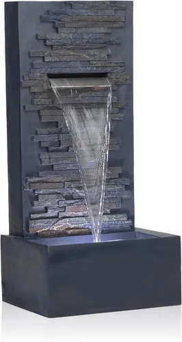 Vista 13 de Alpine Corporation TZL390 Elegante fuente de cascada de cuencos de 5 niveles para exteriores con luces LED para jardín, patio, jardín trasero